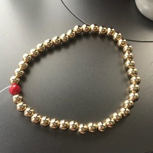 14k gold plated beads & real red jade stone